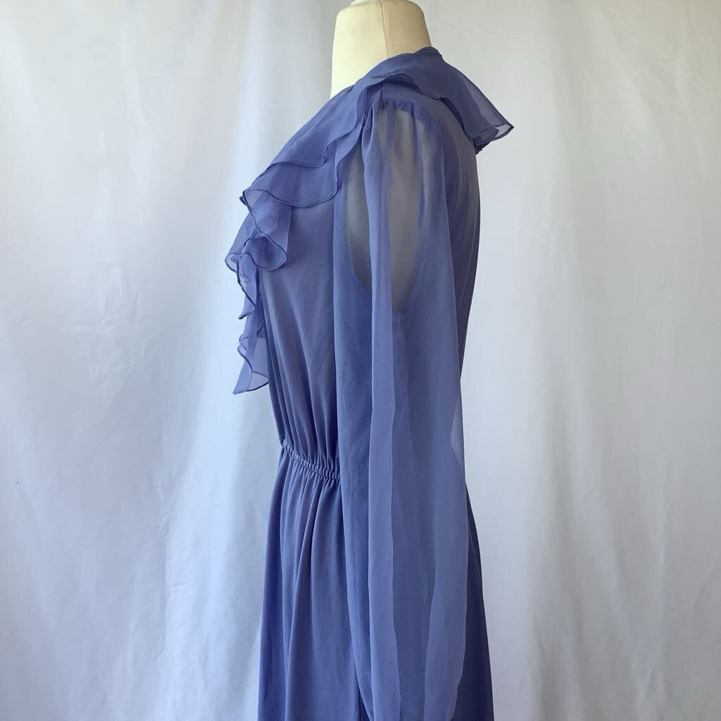1980s Lilac Ruffle Day Dress w/ Sheer Sleeves