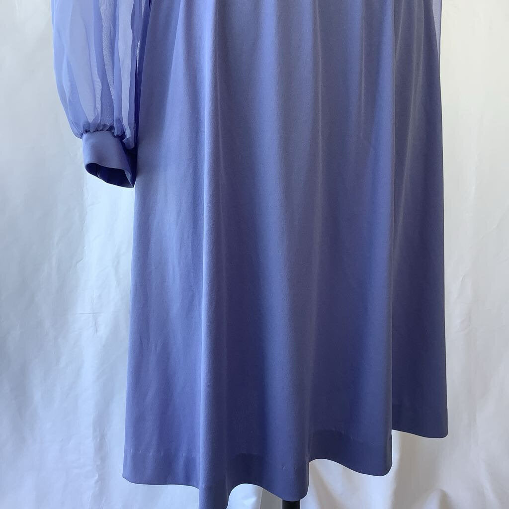 1980s Lilac Ruffle Day Dress w/ Sheer Sleeves