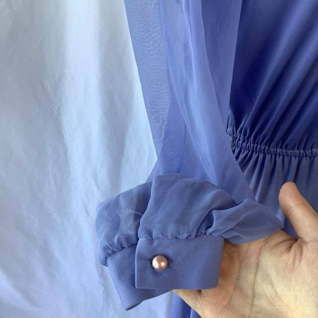 1980s Lilac Ruffle Day Dress w/ Sheer Sleeves