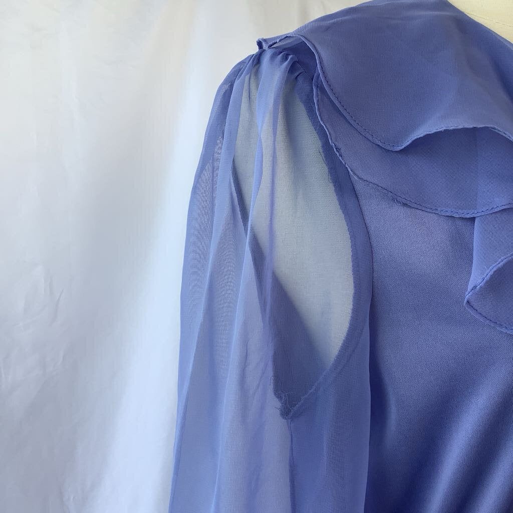 1980s Lilac Ruffle Day Dress w/ Sheer Sleeves