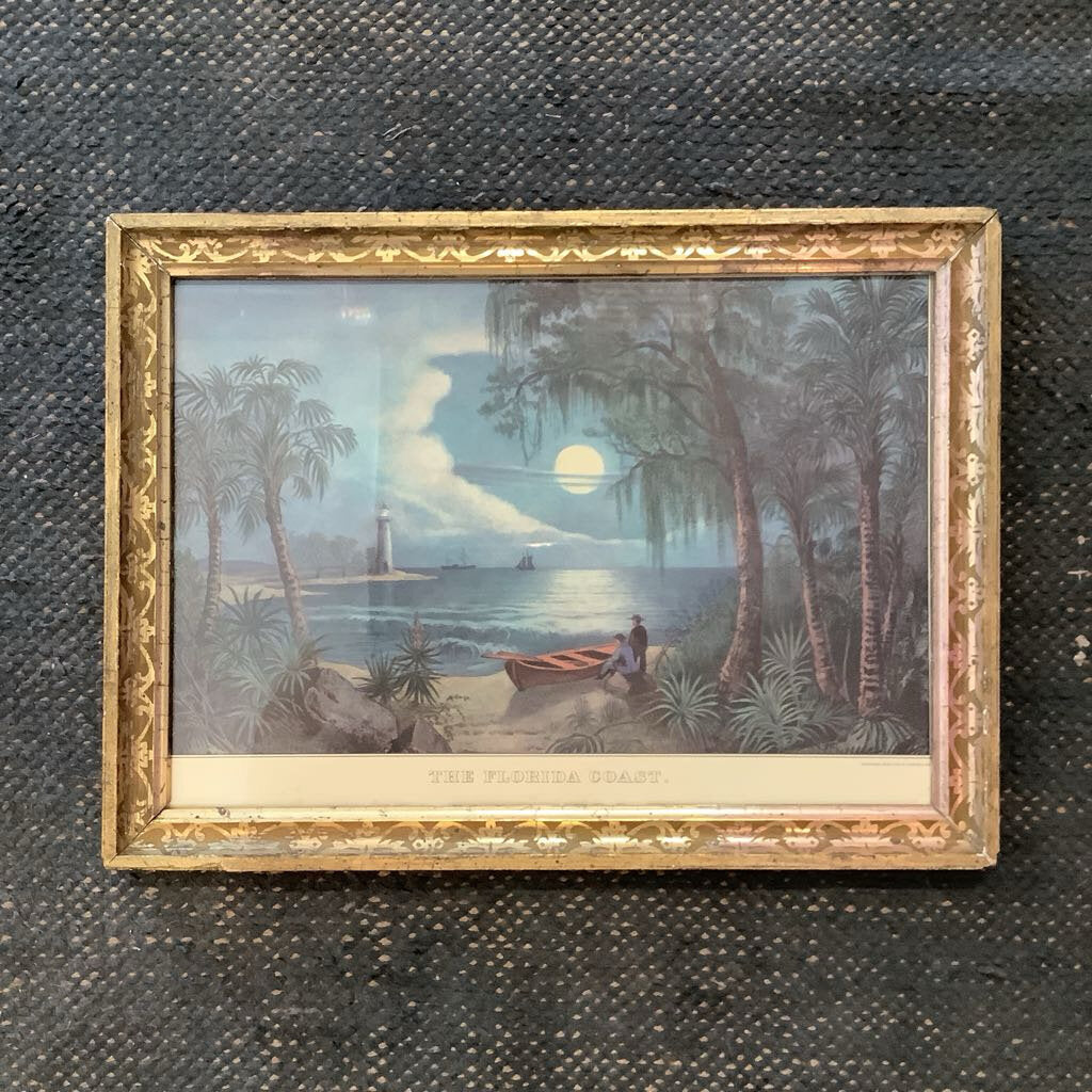 Vintage Florida Coast Picture in Gold Frame