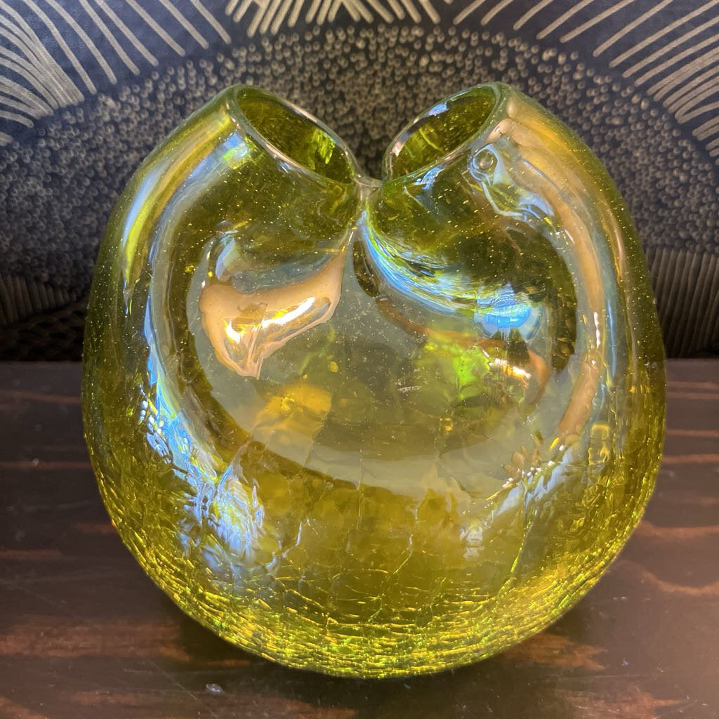 Mid Century Blenko Yellow Crackle Ball Vase