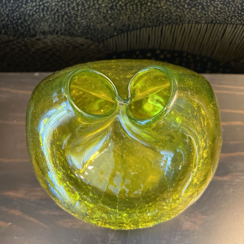 Mid Century Blenko Yellow Crackle Ball Vase