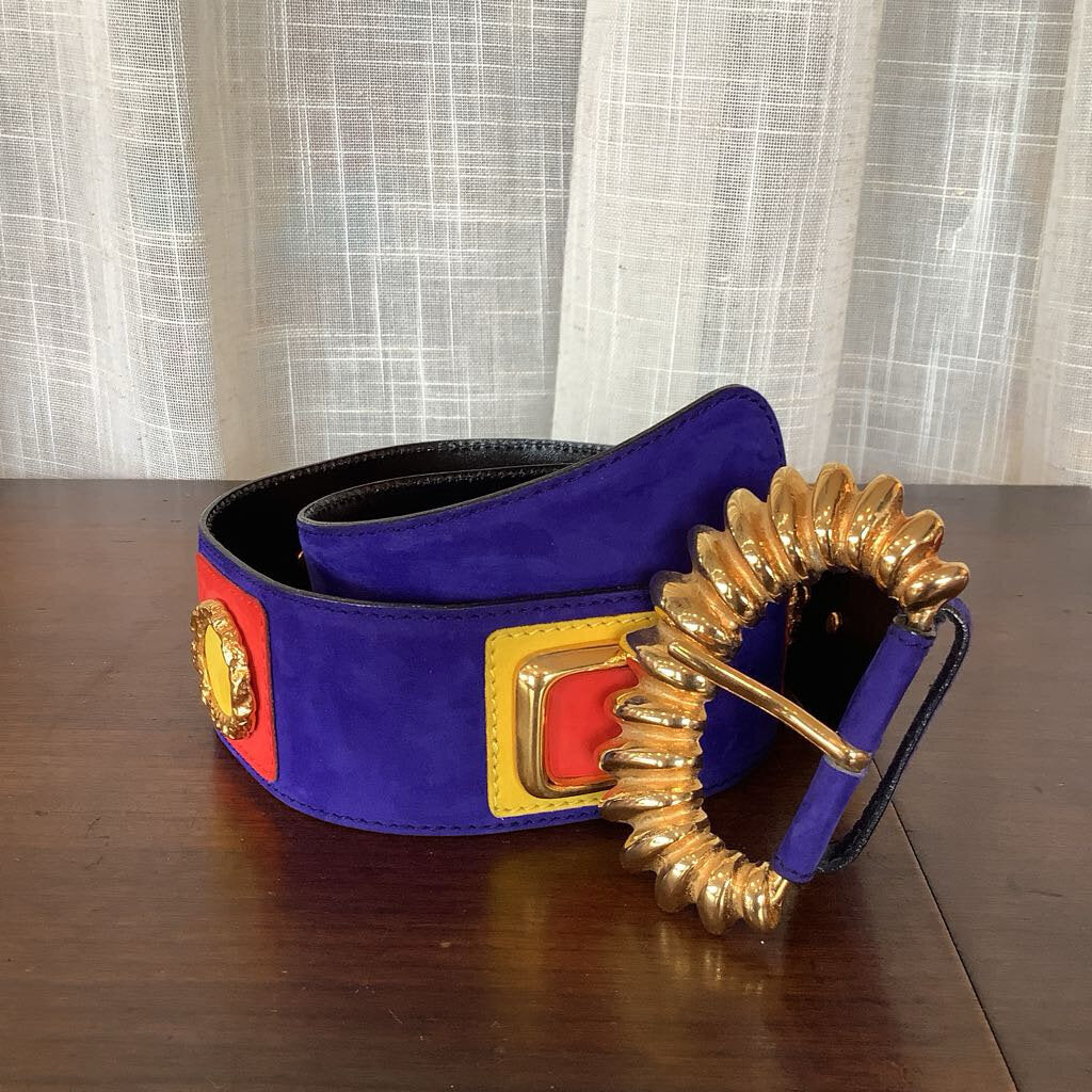 1980s Escada Purple Suede Belt w/ Orange & Yellow