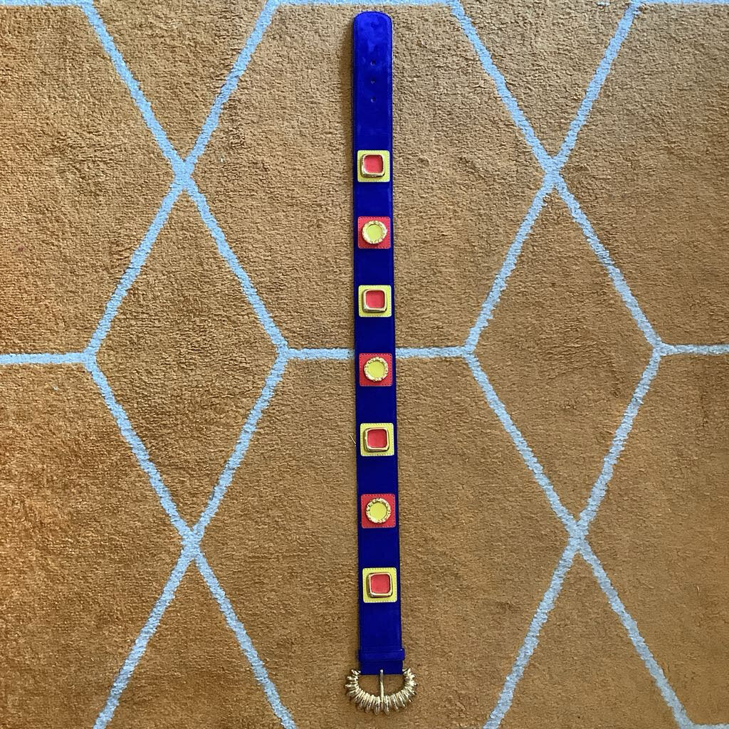 1980s Escada Purple Suede Belt w/ Orange & Yellow