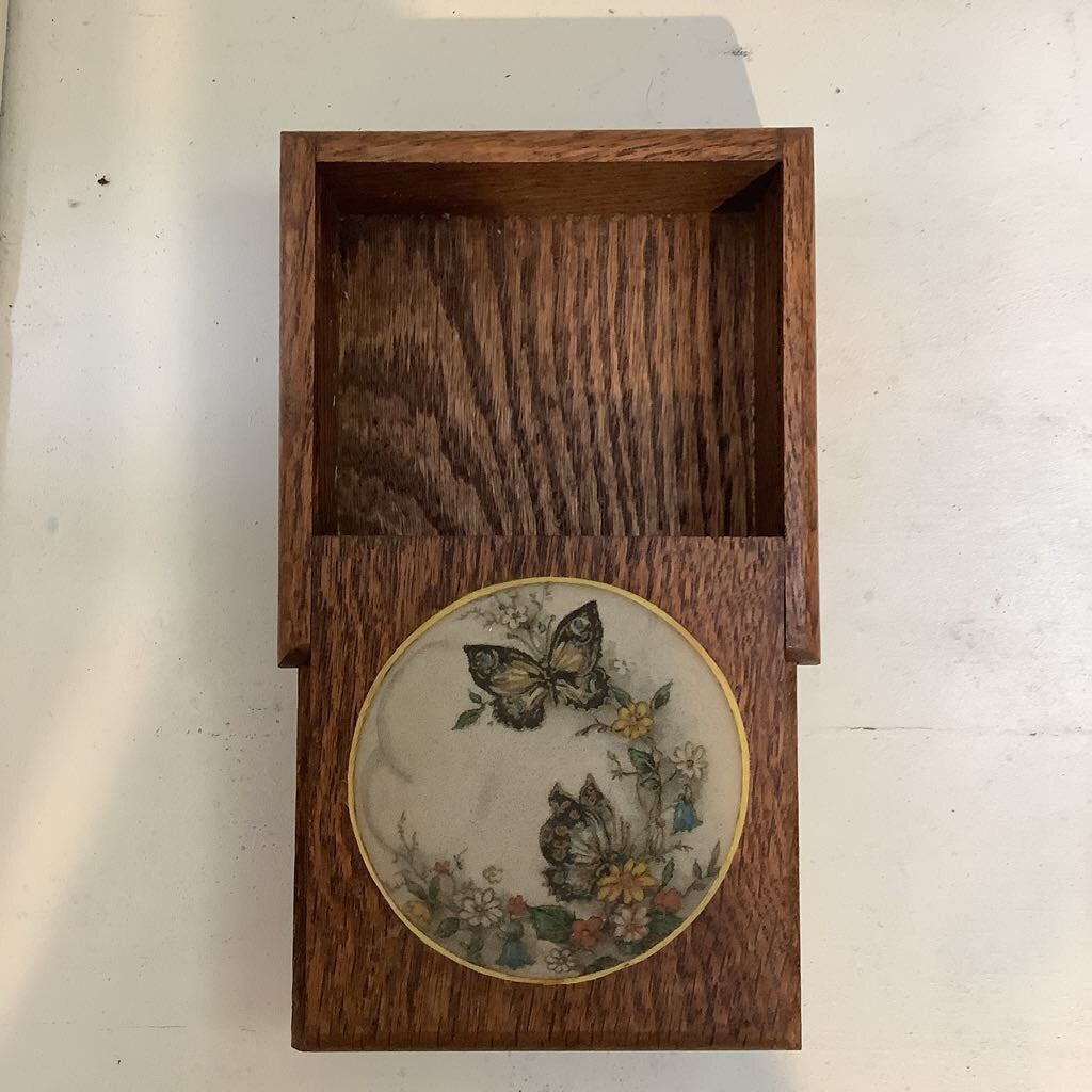 1971 Beaded Glass Butterfly Wood Box