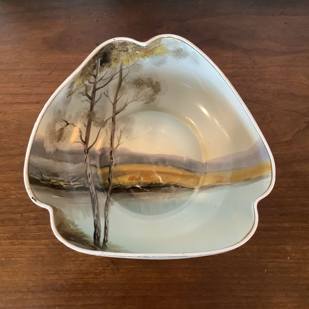 Antique 1930s Noritake Bowl Hand Painted Lake Tree
