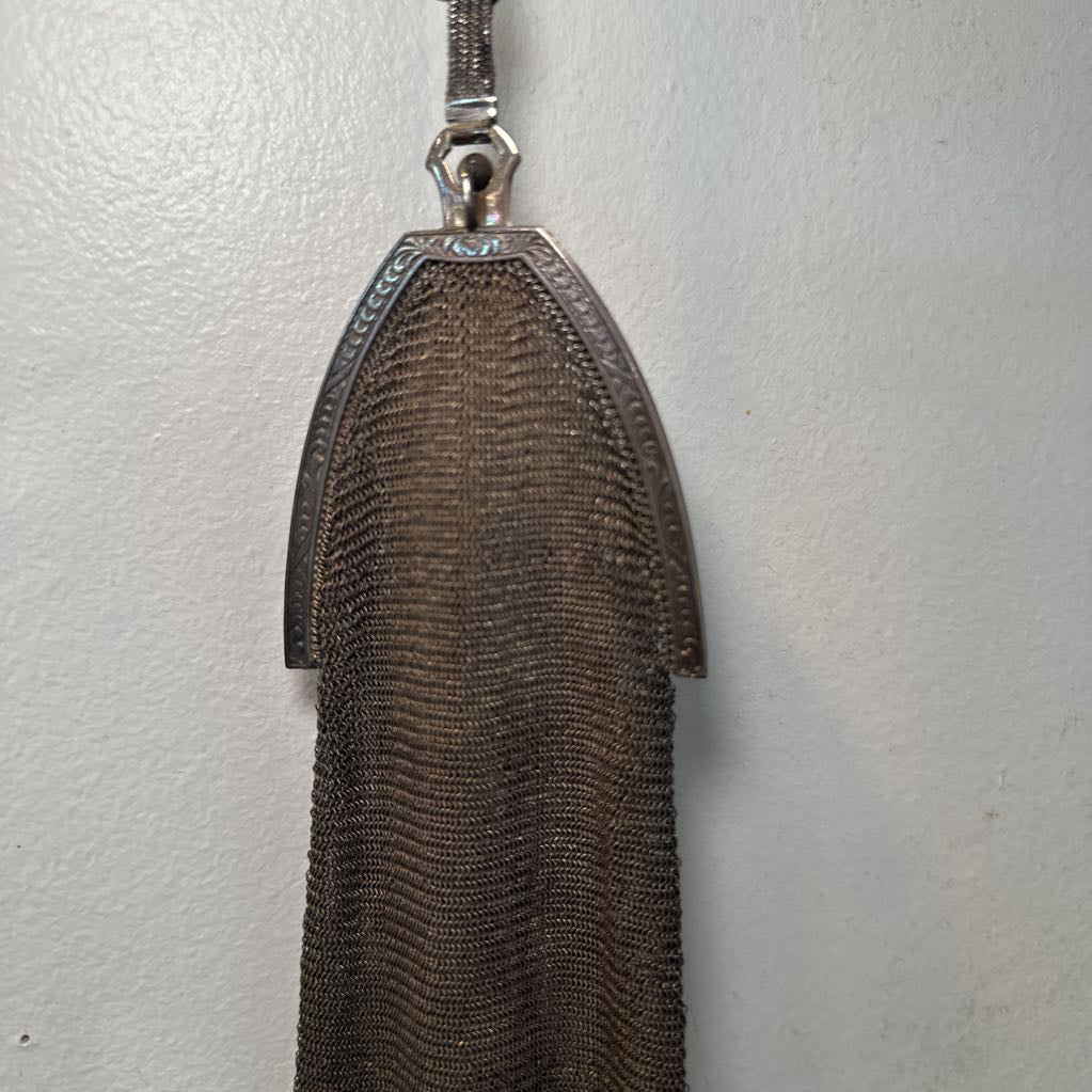 Antique Silver Clutch Bag, Sterling Silver Chain Mesh Ladies Purse Evening Bag