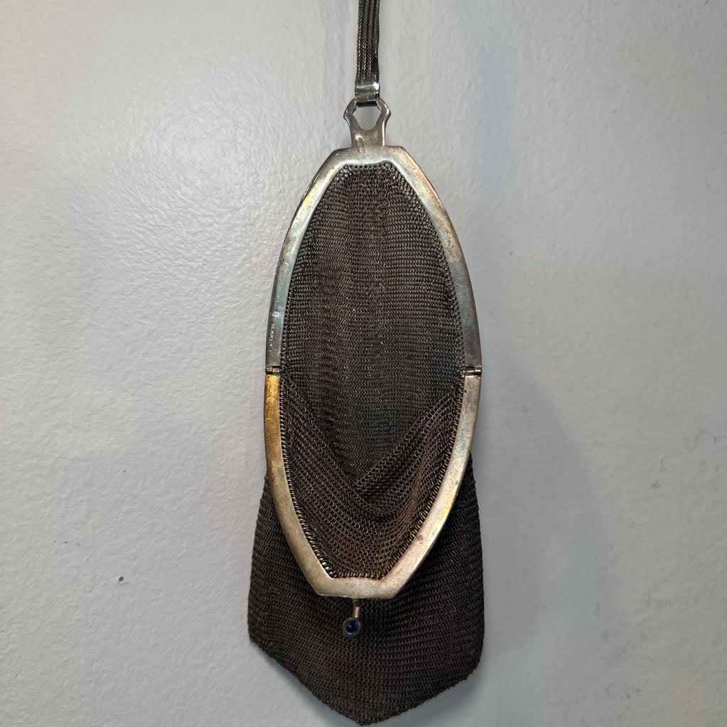 Antique Silver Clutch Bag, Sterling Silver Chain Mesh Ladies Purse Evening Bag