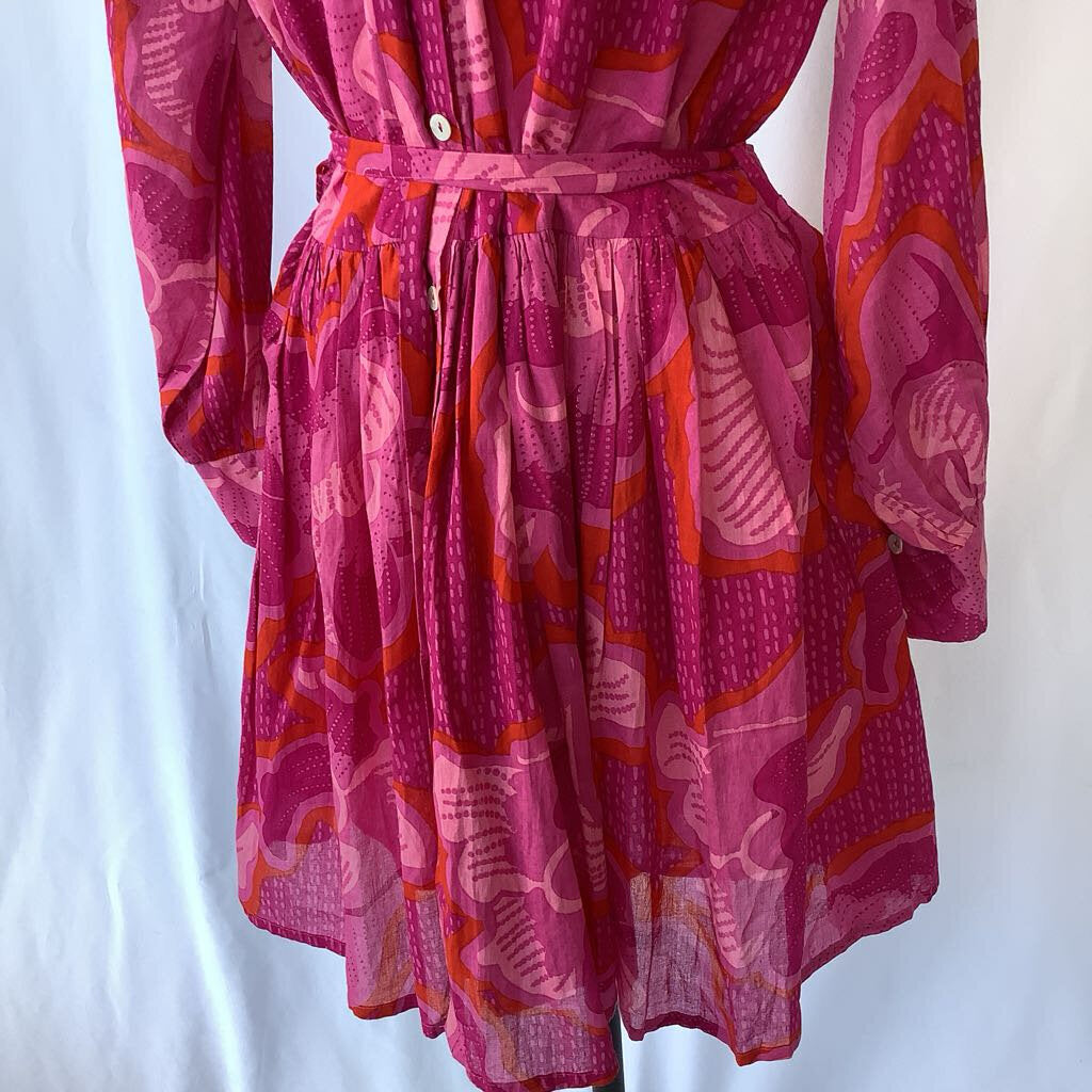 Modern Pink and Blush Floral Pleated Button Down Dress