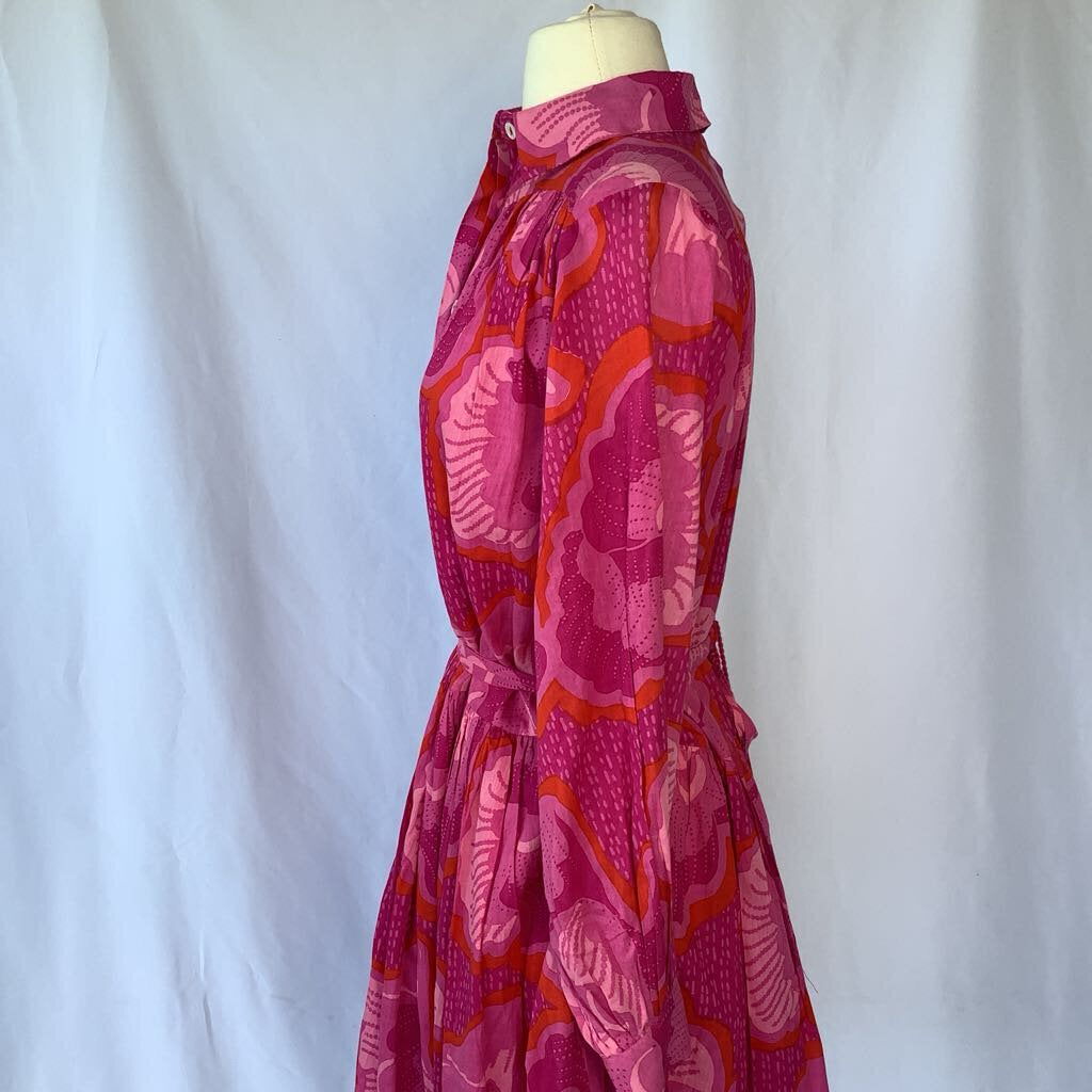Modern Pink and Blush Floral Pleated Button Down Dress