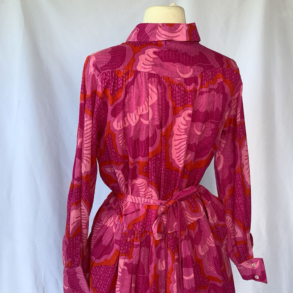 Modern Pink and Blush Floral Pleated Button Down Dress