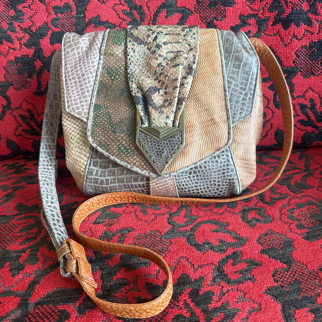 1980s SHARIF USA Snakeskin Patchwork Crossbody