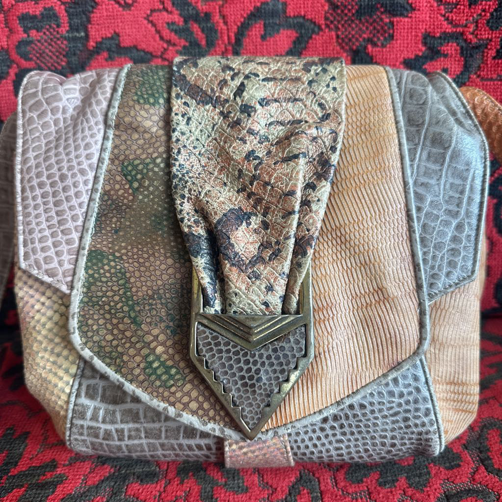 1980s SHARIF USA Snakeskin Patchwork Crossbody