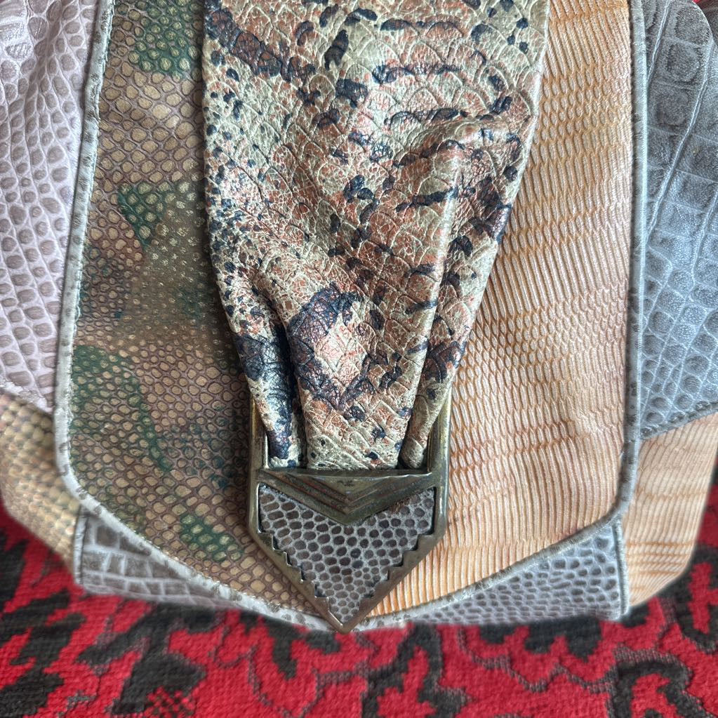 1980s SHARIF USA Snakeskin Patchwork Crossbody