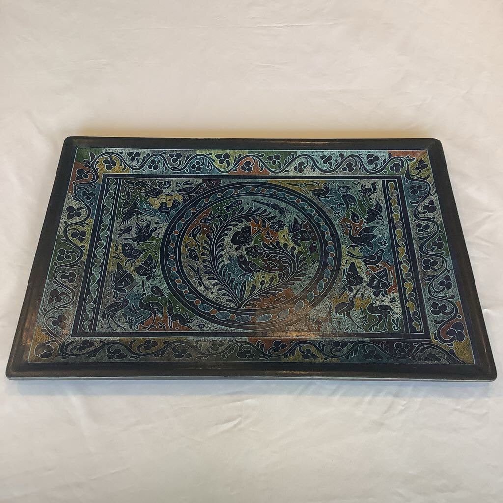 Birds & Butterflies Lacquerware Tray - India