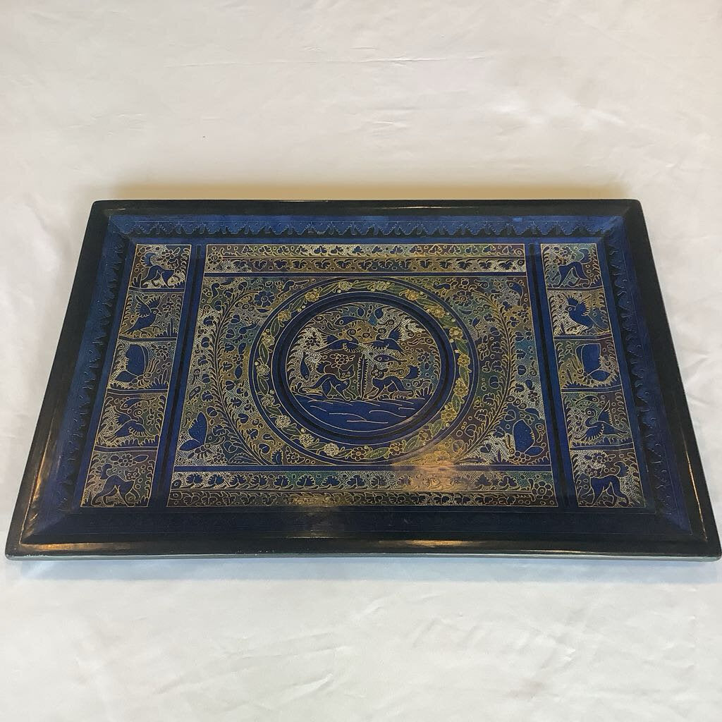 Cats Birds Lacquerware Tray - India