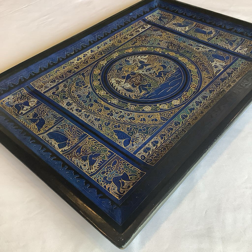 Cats Birds Lacquerware Tray - India
