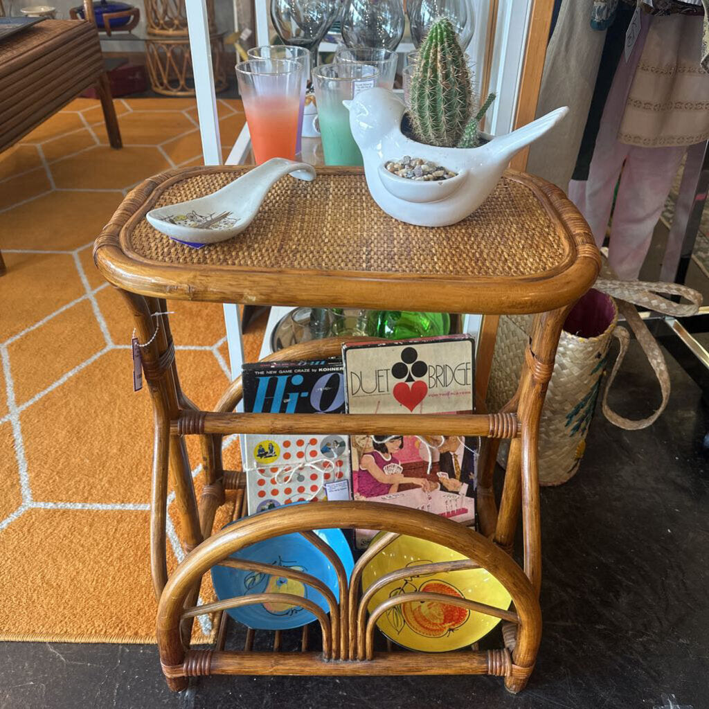Rattan Side Table & Magazine Rack