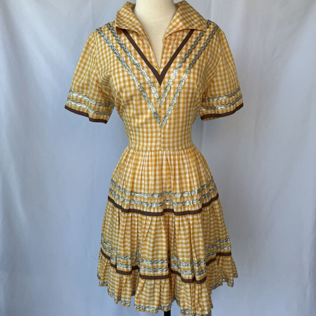 1950s Yellow Checkered Square Dance Dress