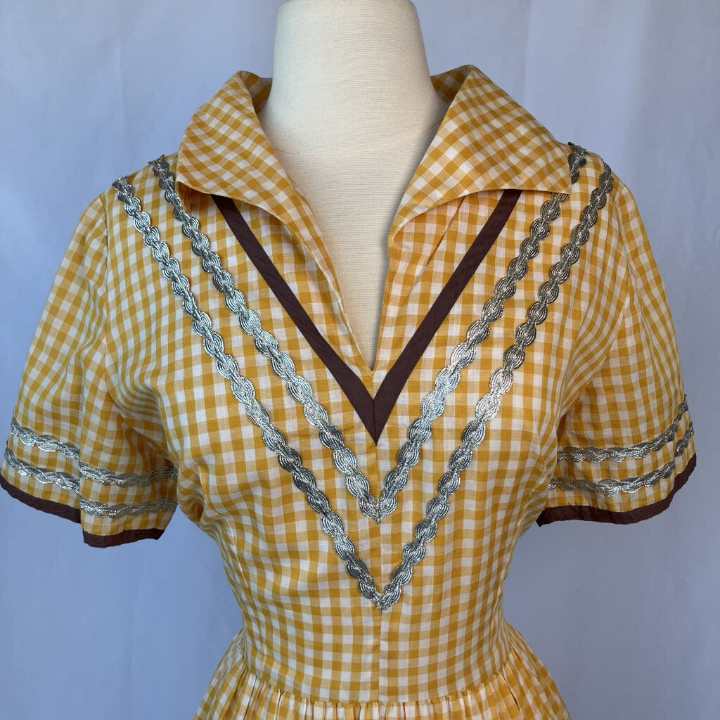 1950s Yellow Checkered Square Dance Dress