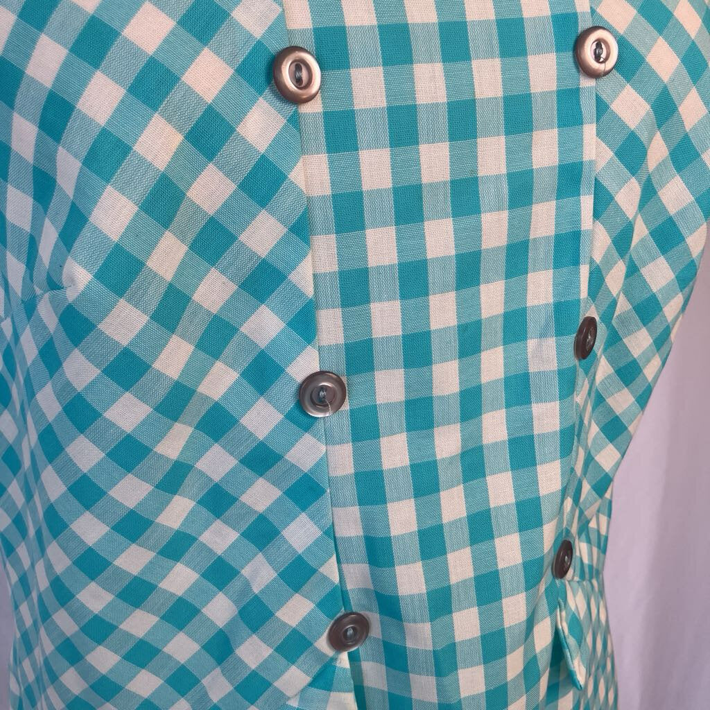 1960s Blue Gingham Shift Dress