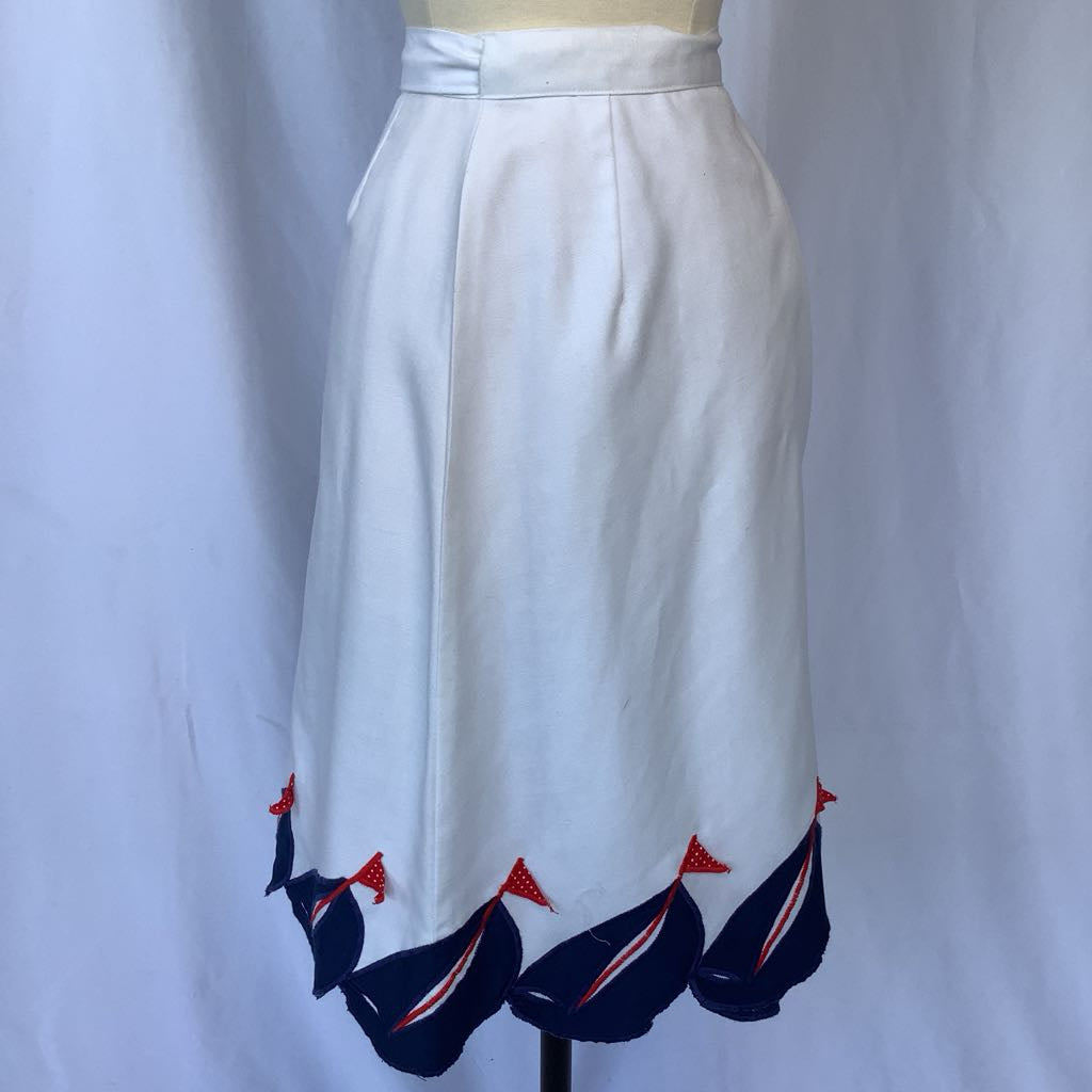 1970s White Wrap Skirt with Ships