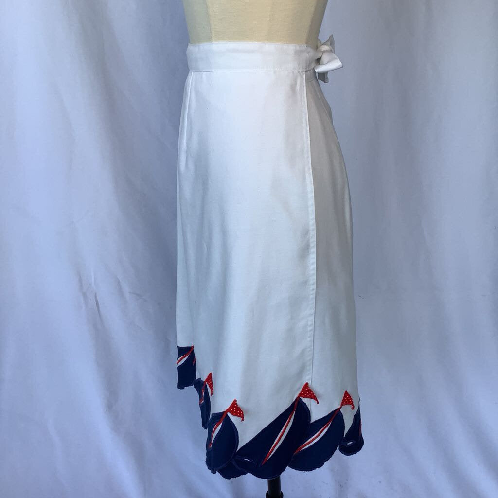 1970s White Wrap Skirt with Ships