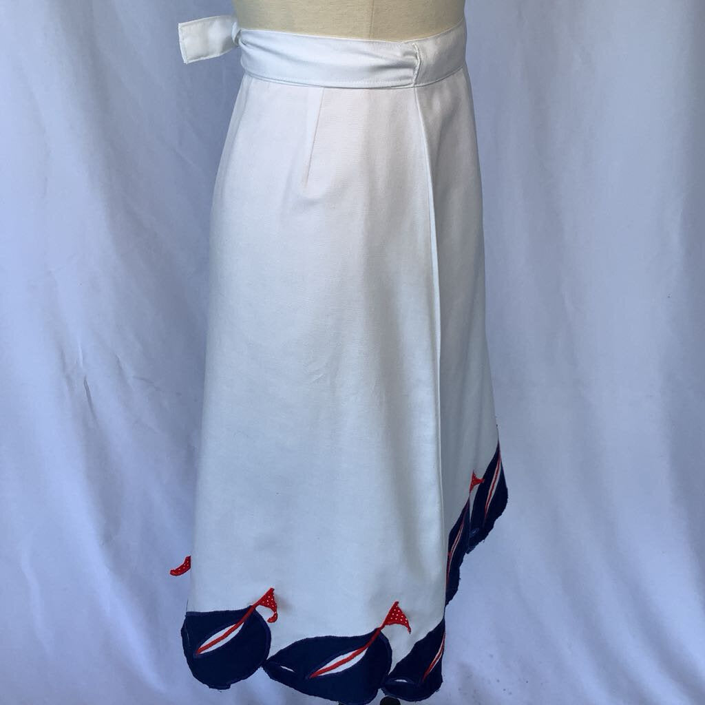 1970s White Wrap Skirt with Ships