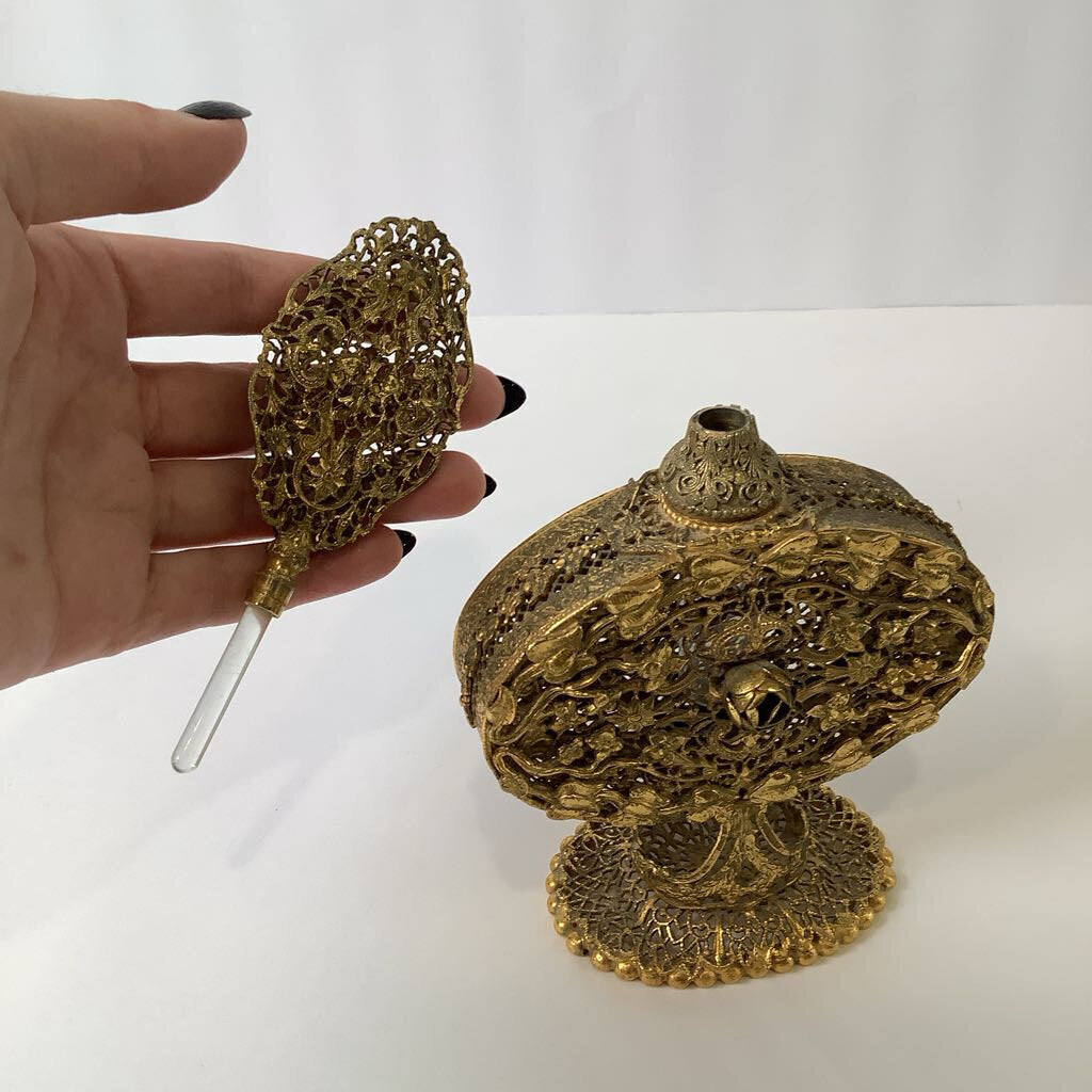 Vintage Ormolu Filigree Perfume Bottle
