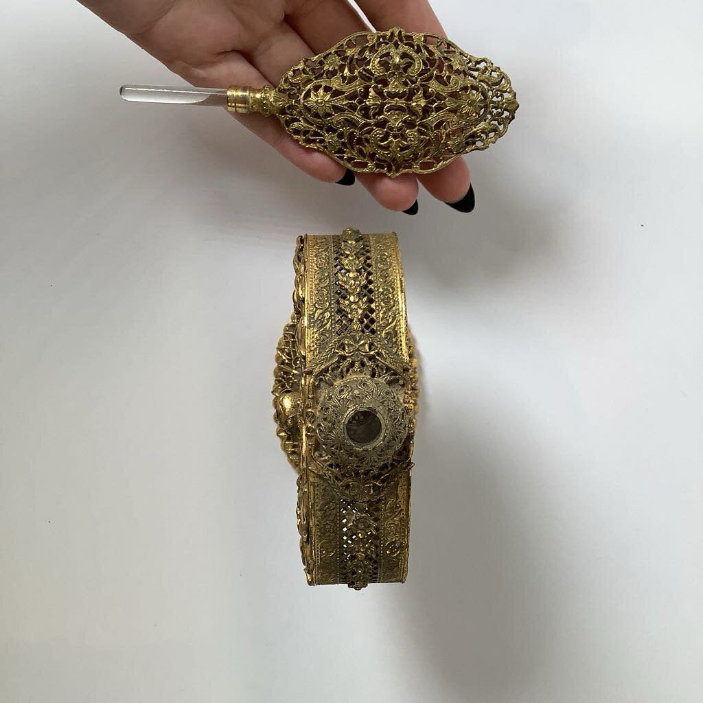 Vintage Ormolu Filigree Perfume Bottle