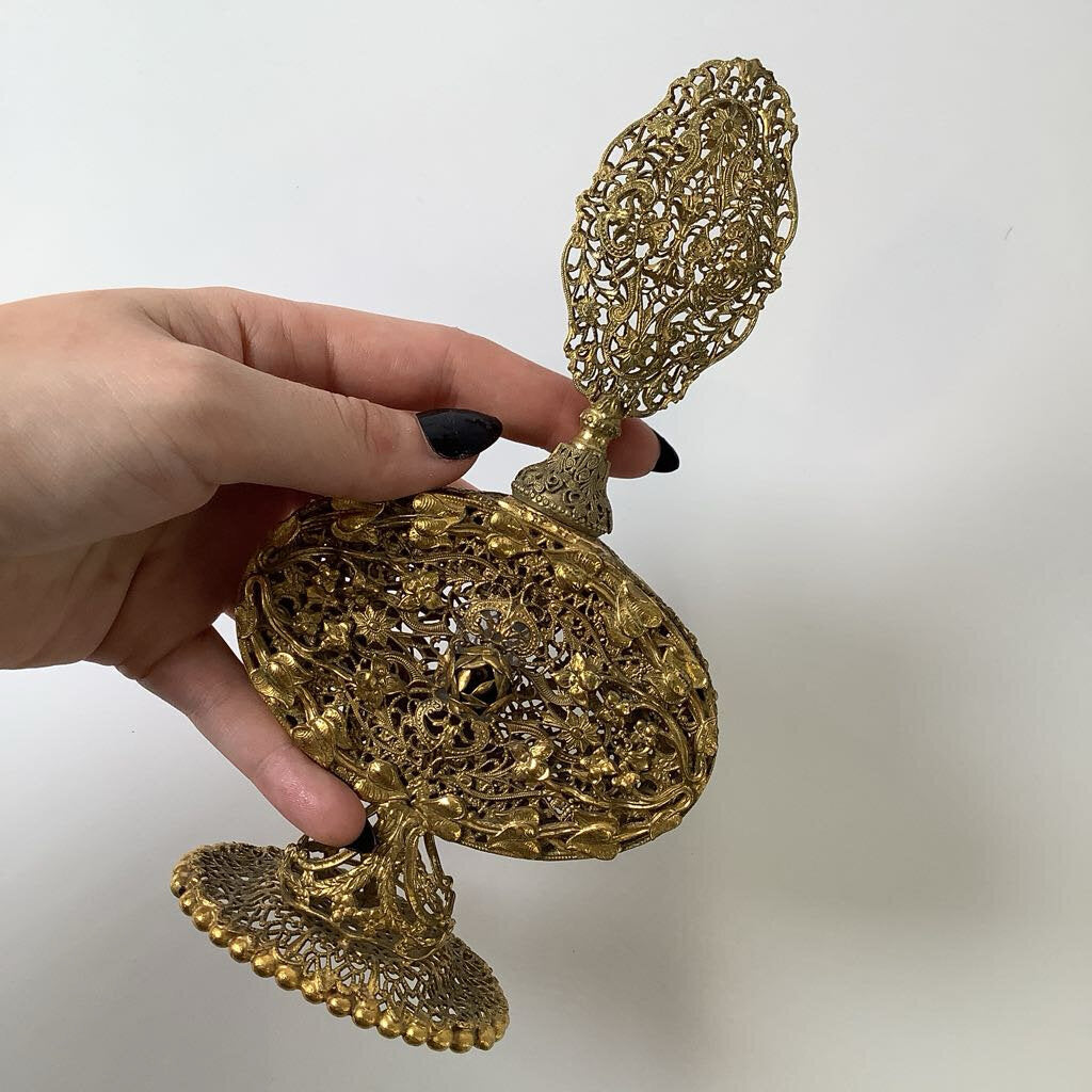 Vintage Ormolu Filigree Perfume Bottle