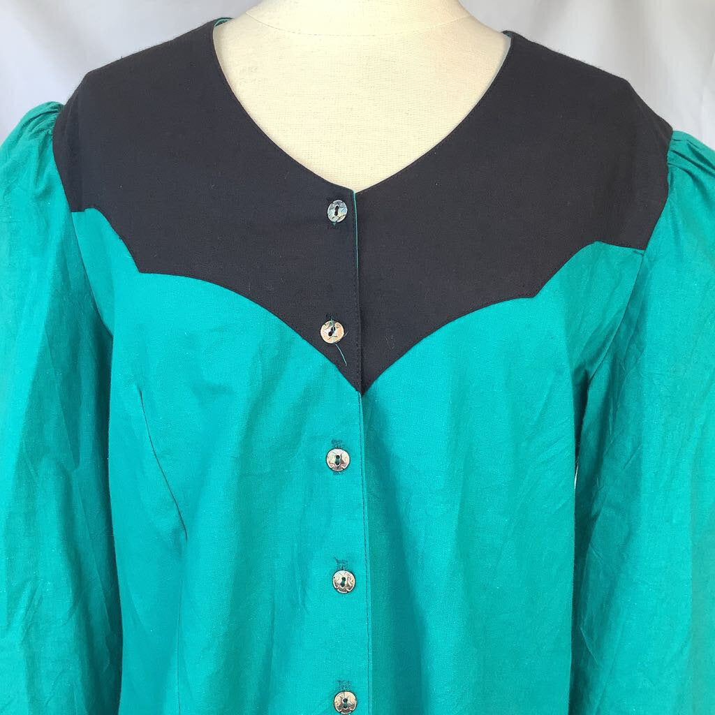 1980s Lilia Smith Teal & Black Top w/ Open Back
