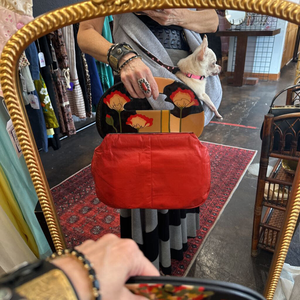 1980s Hand Painted Poppy "Moon Bag'