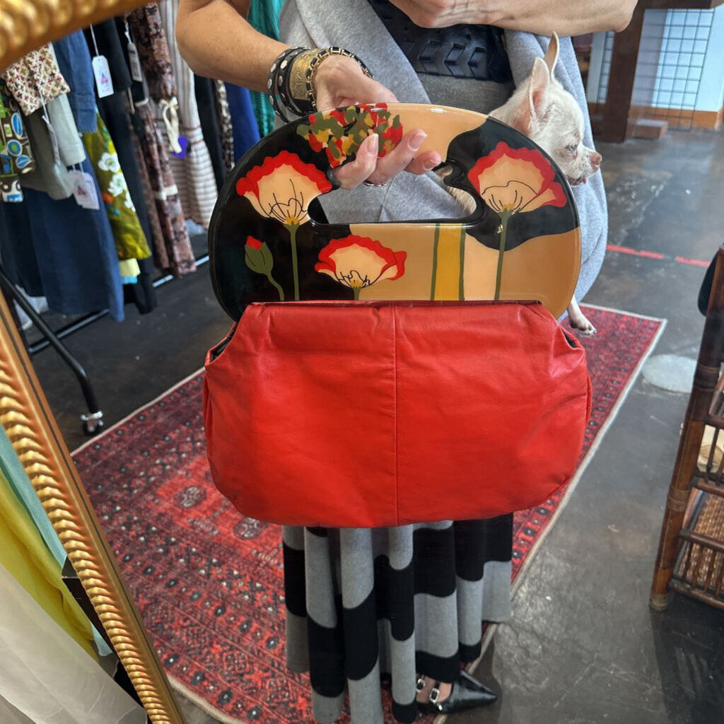 1980s Hand Painted Poppy "Moon Bag'
