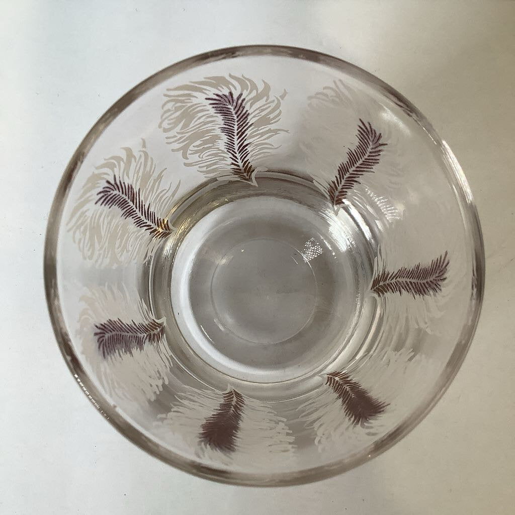 Vintage Mid Century Modern Feather & Goldtone Lowball Glasses