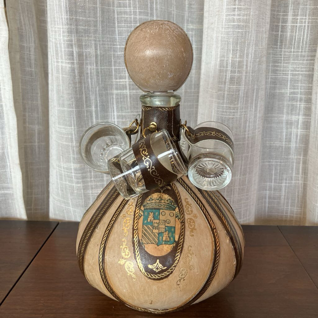 Vintage Leather Decanter with Glasses