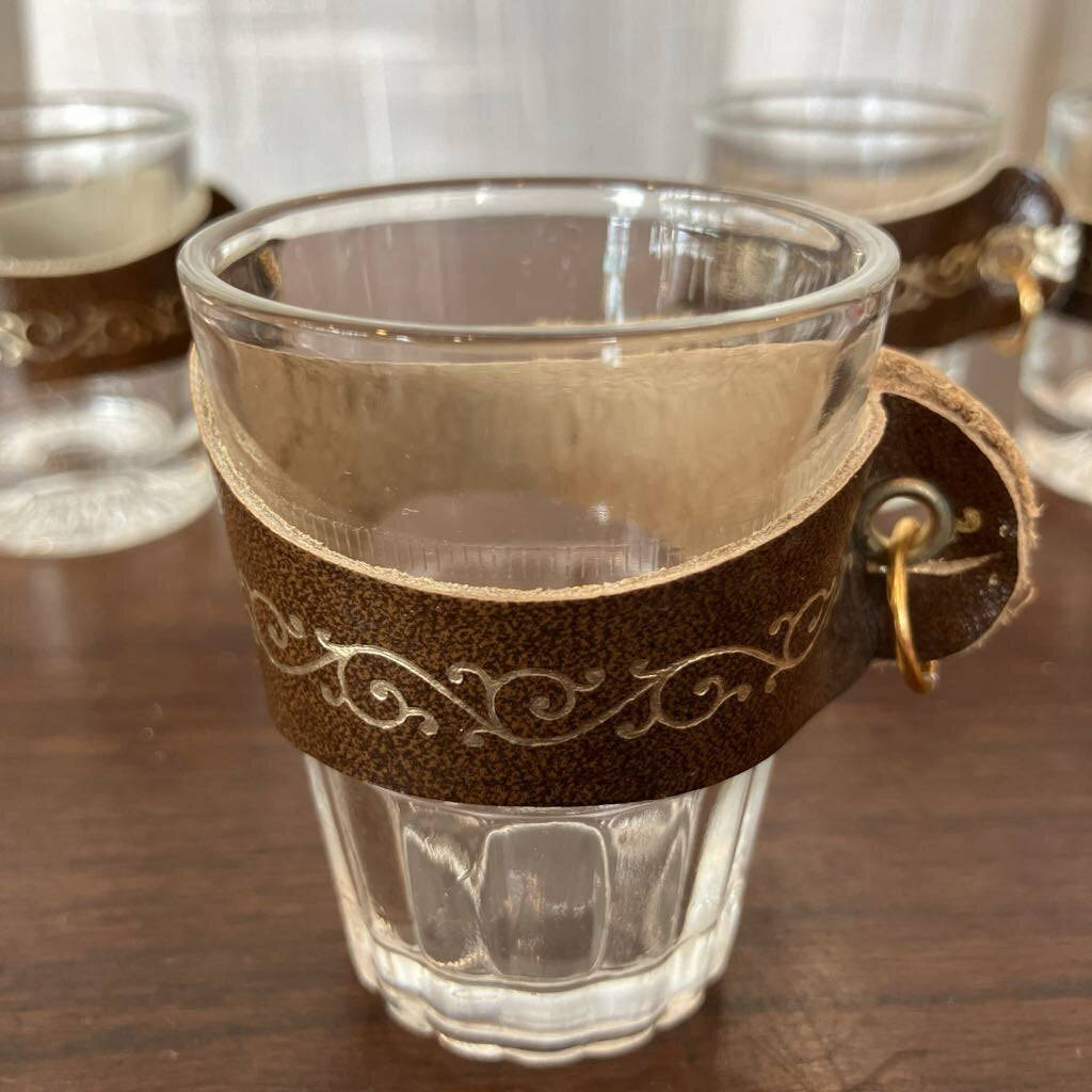 Vintage Leather Decanter with Glasses