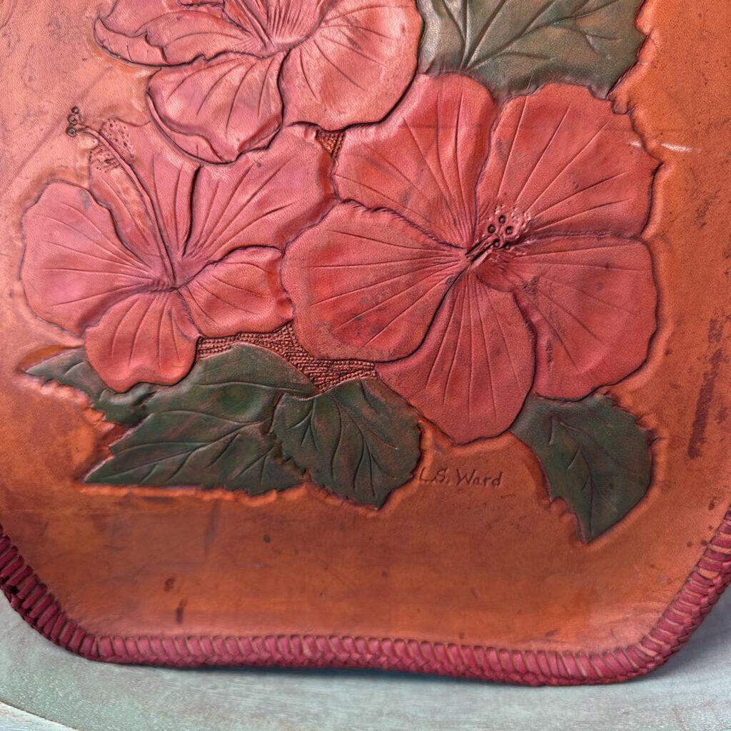 40s 50s Tooled Leather Bowling Bag