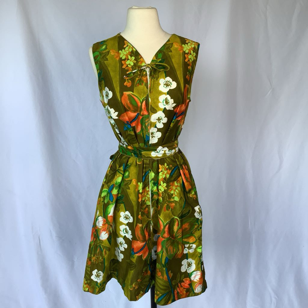 1960s Topical Cotton Front Zip Shift