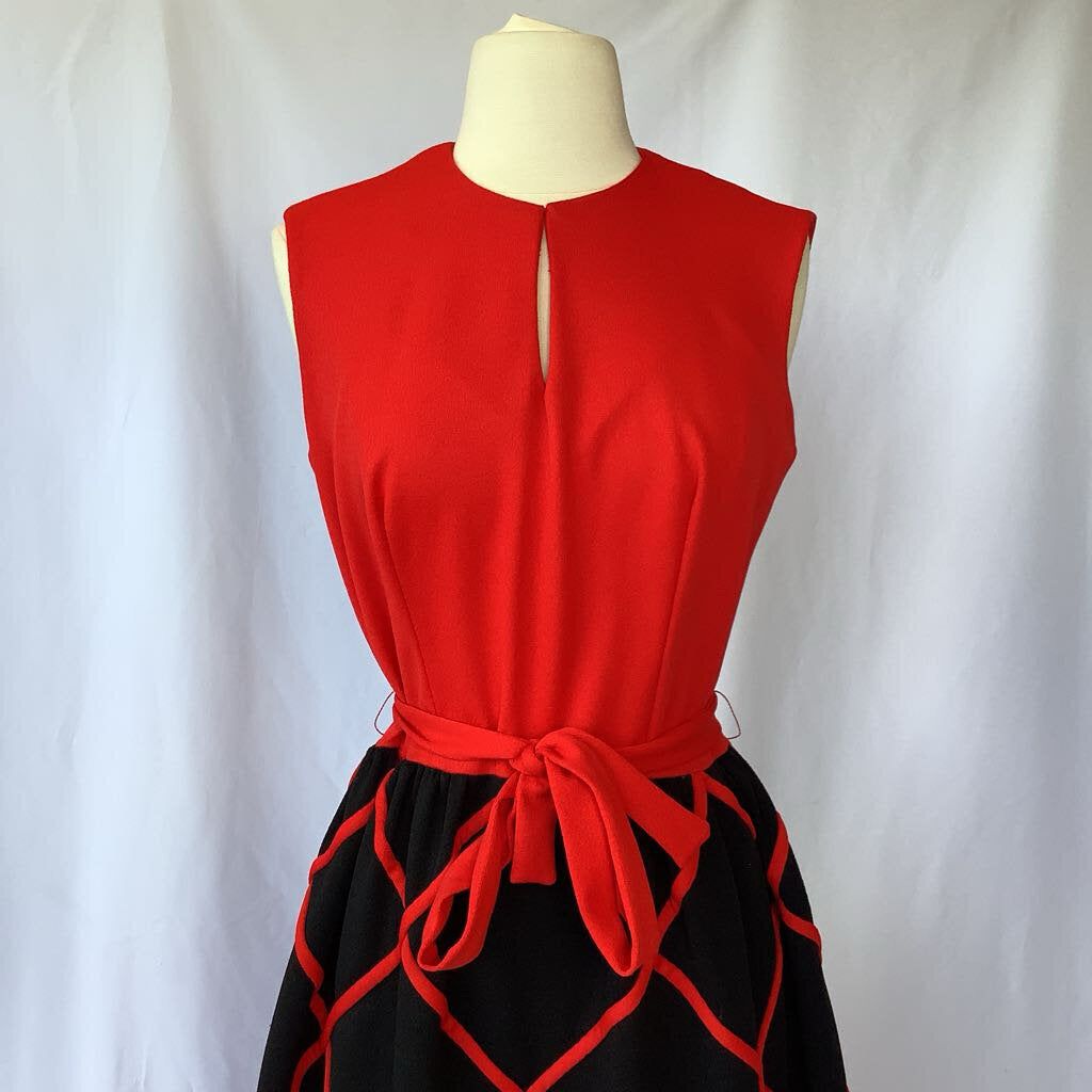 60s 70s Striking Red and Black Maxi Dress