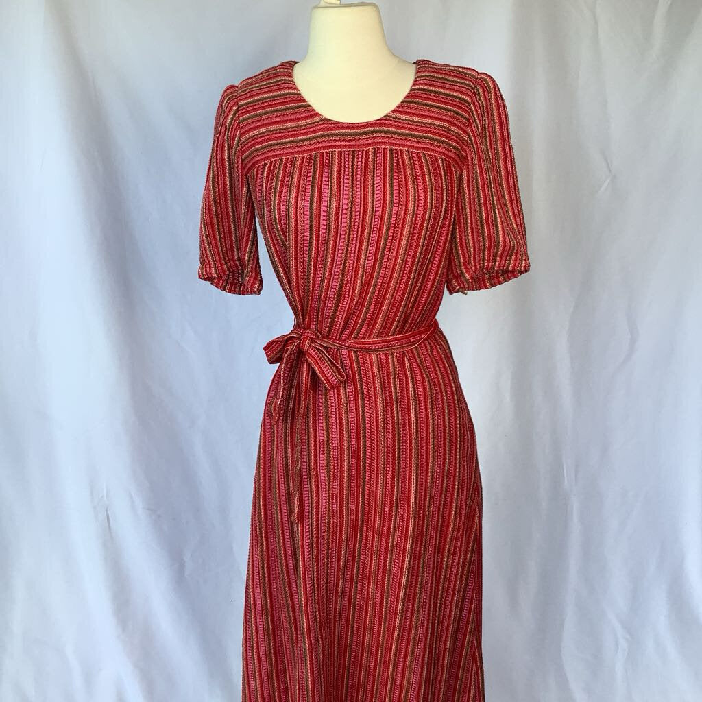 70s Handmade Woven Stripe Maxi Dress