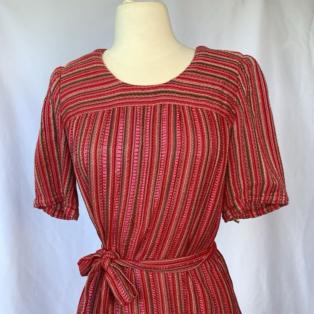70s Handmade Woven Stripe Maxi Dress