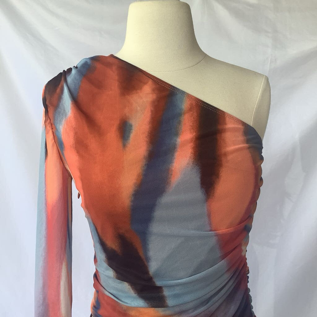 Sheer Off-the-Shoulder Ruche Stretch Cling Dress