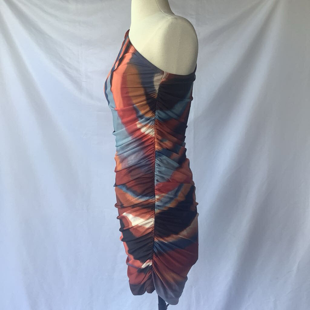 Sheer Off-the-Shoulder Ruche Stretch Cling Dress