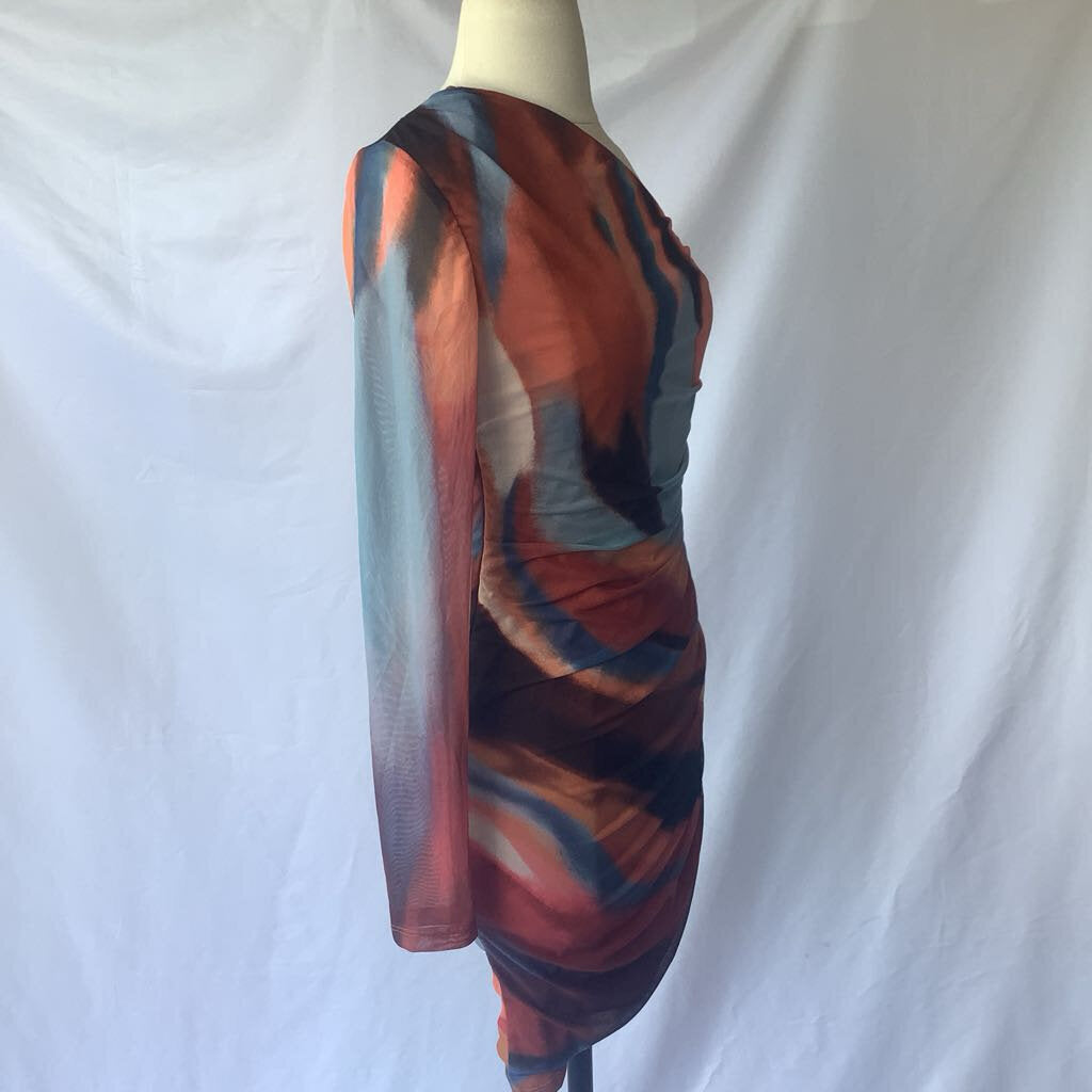 Sheer Off-the-Shoulder Ruche Stretch Cling Dress