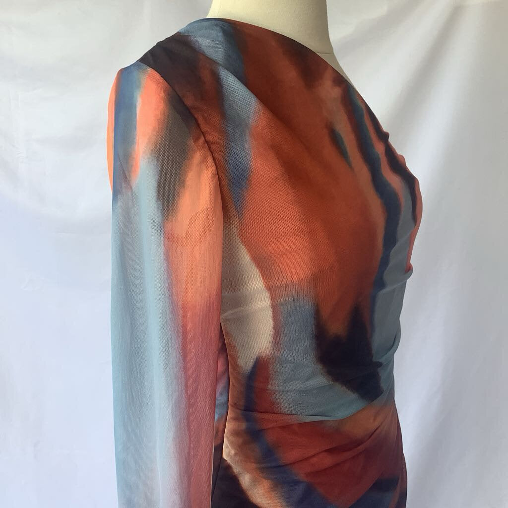 Sheer Off-the-Shoulder Ruche Stretch Cling Dress