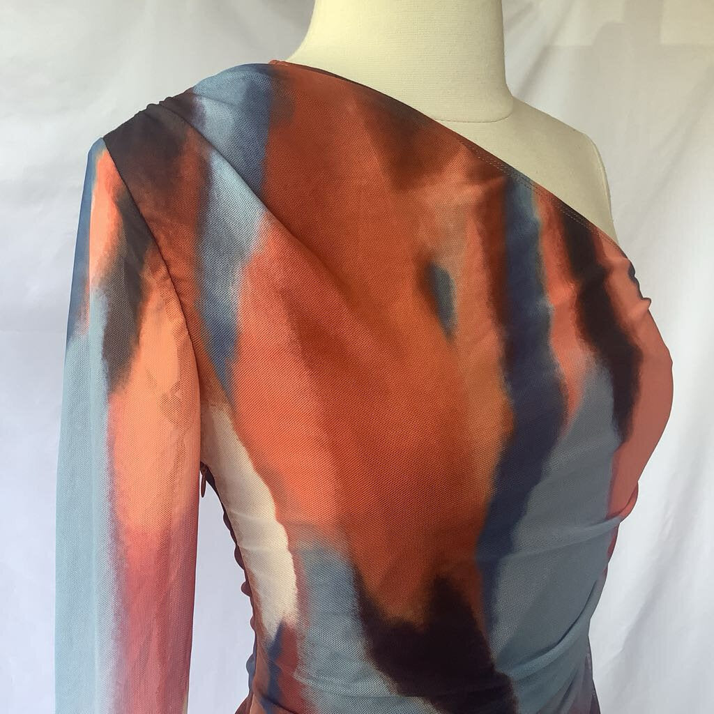 Sheer Off-the-Shoulder Ruche Stretch Cling Dress
