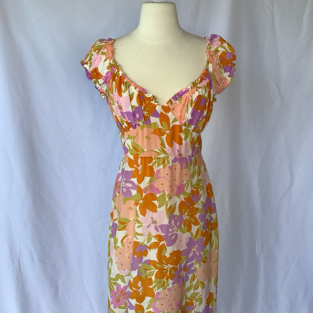 Modern Orange, Pink, Purple Floral Summer Maxi