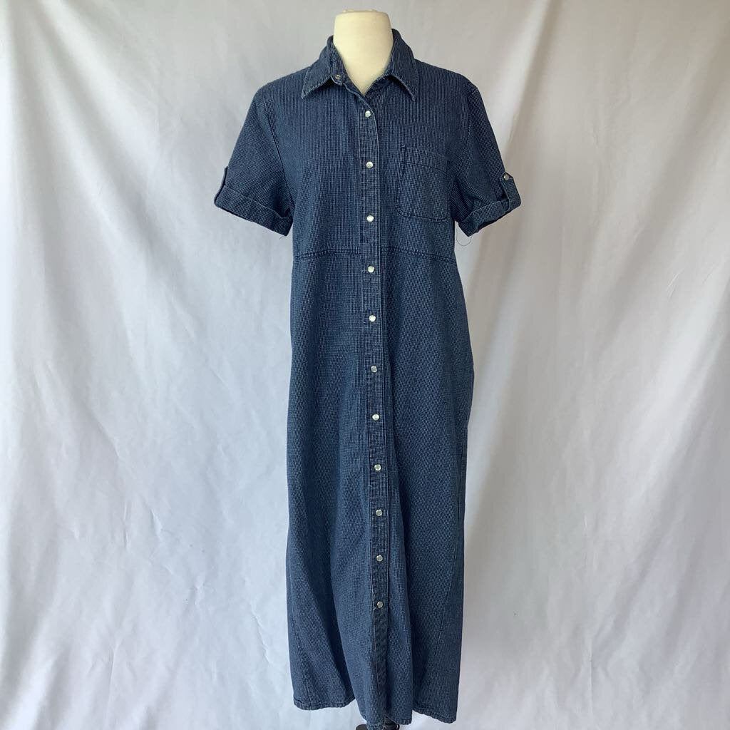 Y2k Denim Pin Stripe Maxi Dress w/ Pearl Snap Buttons